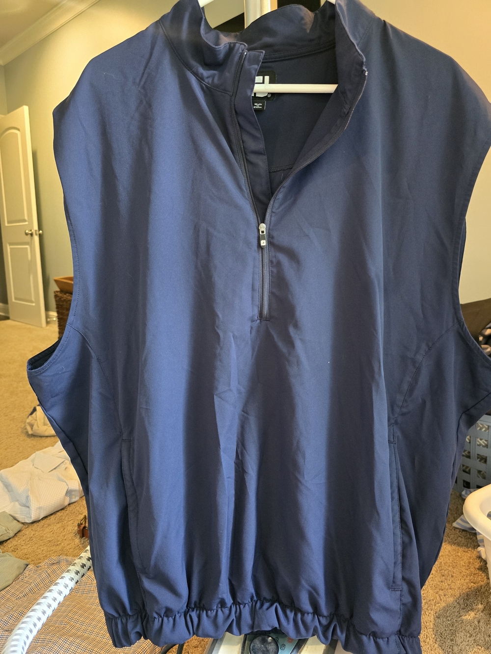 Navy Half-Zip Sleeveless Windbreaker Vest